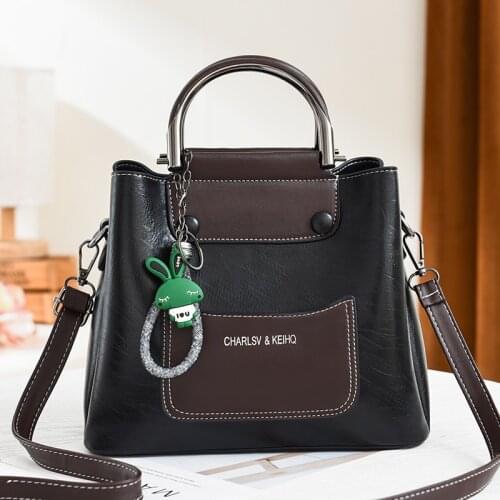 New High capacity Women Bag Vintage Shoulder Bags Buckle PU Leather Handbags Crossbody Bags Send pendant Women Spring Sac Femme