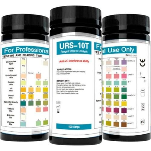 URS-10T 100strips Urinalysis Reagent Test Paper 10 Parameters Urine Test Strips Leukocytes, Nitrite, Urobilinogen, Protein, pH
