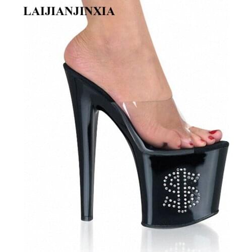 LAIJIANJINXIA 20 CM High Heels Slippers Club Night Sexy Pole Dancing Shoes Rhinestone Women Shoes Slip-On Dance Shoes E-030
