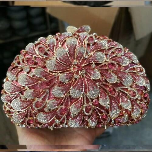 Women pink/green/black/gold crystal diamond evening bags clutch mini small purse wallet handbag chain shoulder messenger bags