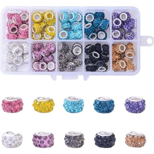 1 Box Polymer Clay Rhinestone European Beads Large Hole Beads with Brass Cores Rondelle for Craft Jewelry Making Accessories
