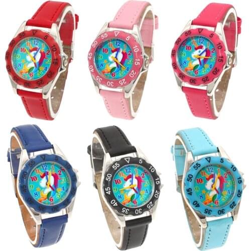 10pcs/Lot, Mixed Colors Unicorn Kids Cheap Watch for Kids Girls Boy rose Leather Wristwatch Casual Fashion Children Time Watches