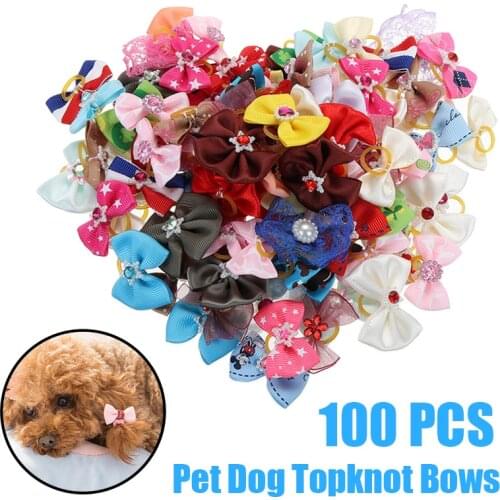 100Pcs Mix Various Styles Dog Topknot Bows Pet Hair Clips Accessories Bow Knot Pet Hair Headdress Parts