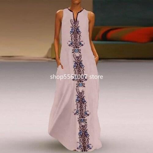 2021 African Dresses Women Africa Clothing Muslim Loose Long Dress Length Fashion African Dashik Abaya Dress Sleeveless For Lady