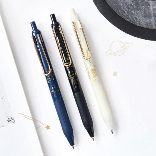 3pcs Universe Travel Gel Pen Set Galaxy Astronauts Click Type 0.5mm Ball Point Black Color Ink Office School Supplies E6379