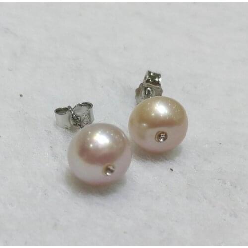 9x10mm light purple round pearl stud earrings shining crystal women Jewelry Earrings natural freshwater pearl party gift