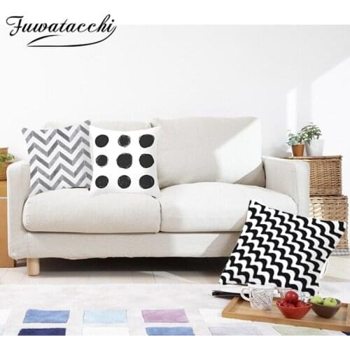 Fuwatacchi White and Black Striped Wove Pillow Case Geometric Pattern Cushion Cover for Home Sofa Chair Decorative Pillowcases