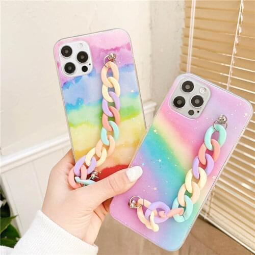 Glitter Rainbow Bracelet Wristband Case For Samsung Galaxy S20FE S30 Ultra A50 A70 A51 A71 A81 A91 A20 A12 A21S Note 10 20 Plus