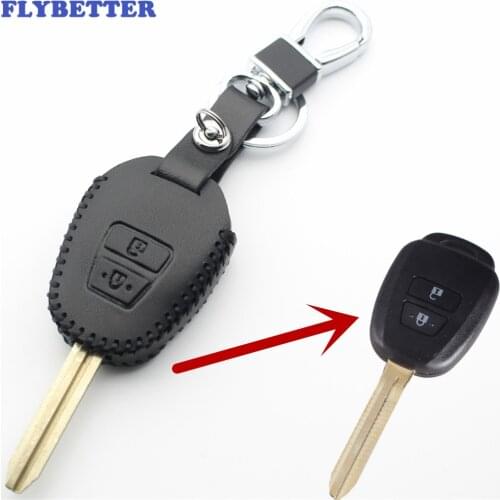 FLYBETTER Genuine Leather 2Button Transponder Remote Key Case Cover For Toyota Innova/Fortuner/Vios/Wish/Prado Car Styling L369