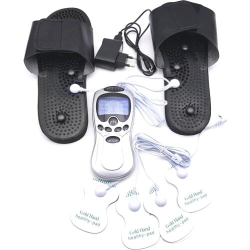 Russian Language Digital Slimming Tens Unit Massager Pulse Therapy Massage Relax EMS Muscle Stimulator Foot Slippers Electrodes