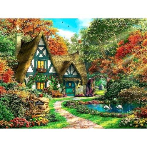 Gatyztory Garden House Frame DIY Painting By Numbers Landscape Handpainted Oil Painting Canvas Colouring Wall Decor
