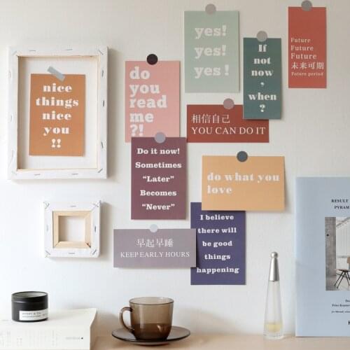 Ins Chinese English Text Series Decorative Card 15 Sheets Colorful Postcard Bookmark bedroom Diy Wall Sticker Greeting Cards