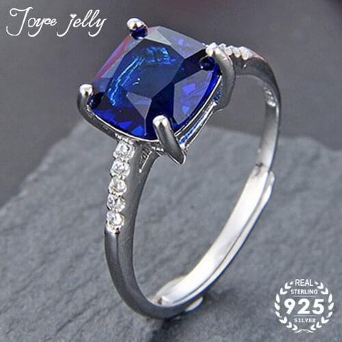 JoyceJelly Trendy Women Rings 925 Sterling Silver Square Sapphire Stone Ajustable Ring Hot Selling Wedding Jewelry Wholesale