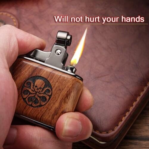 Classic Retro Kerosene Wind-proof Seal Push Lighter Sandalwood Fashioned Cigar Lighter Collection To Give A Friend The Best Gift