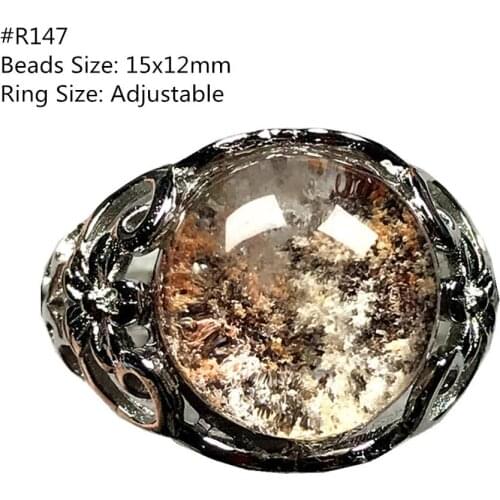 Genuine Natural Ghost Phantom Quartz Ring Jewelry For Woman Man Crystal Garden Oval Beads Silver Gemstone Adjustable Ring AAAAA