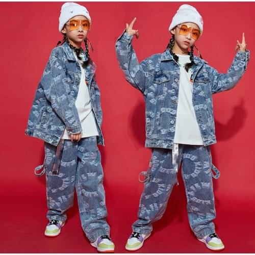 New ChildrenS Hip-Hop Dance Costumes Boys Hip-Hop Loose Denim Jacket Pants Girls Jazz Dance Costumes Street Dance Wear DQS6257