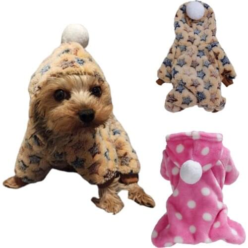 Fashion Pet Dog Cotton Clothes Winter Hooded Dog Coat Jacket Jumpsuit for Dogs Velvet Flannel Pet Stars Hoodie Puppy Clothes