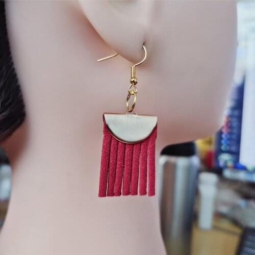 Fashion 21 Colors Suede Tassel Drop Earrings Dancing Handmade Rectangle Ear Stud Gold Hook Friendly Girl Women Lady Jewelry Gift
