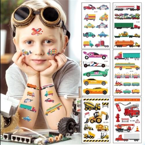 Cartoon Excavator Temporary Tatoo Sticker Engineering Vehicle Tattoo Sticker for DIY Kids Birthday Party Decorations