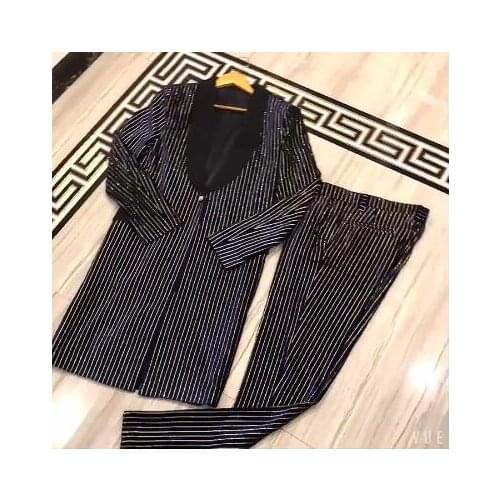 New Male Singer Long Suit Men Fashion Super Cool Gold Velvet Slim Blazer Stage Costume Homme Nightclub Bar Host Dj Personality S