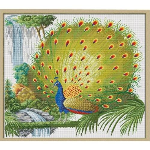 DIY Cross Stitch Stamped Kits for Home Decor 32.6''x 29.5'' - Colorfol Animal Cross-Stitching Needlecrafts Pattern, Peacock