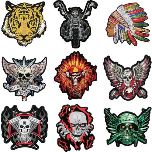 Big Size Patches for Clothing Sewing Locomotive Appliques Clorhing Stickers Clothes Iron Skull Patches for Jackets Embroidery
