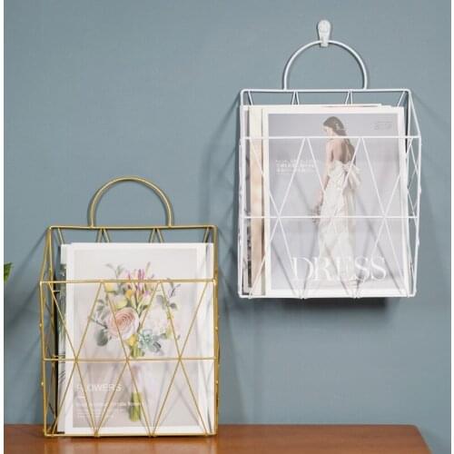Wall-mounted Grid Hanging Rack Newspaper Magazine File Iron Storage Basket Office Home Suppies