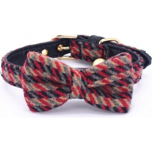 Woolen Yarn Dyed Cat Collar Dog Collar for All Cats and Small Dogs 2 Colors Available With Bow and Bell