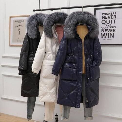 Korean Winter Down Coats Women Long Warm Wihte Duck Down Parka Coat Woman Fox Fur Collar Down Jacket Parkas Female Slim Overcoat
