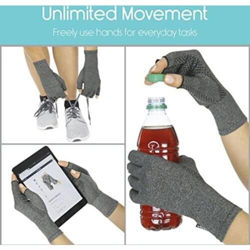 Women Men Unisex Compression Arthritis Hand Gloves Textured Open Finger Joint Pain Relief Fingerless Wrist Length Mittens