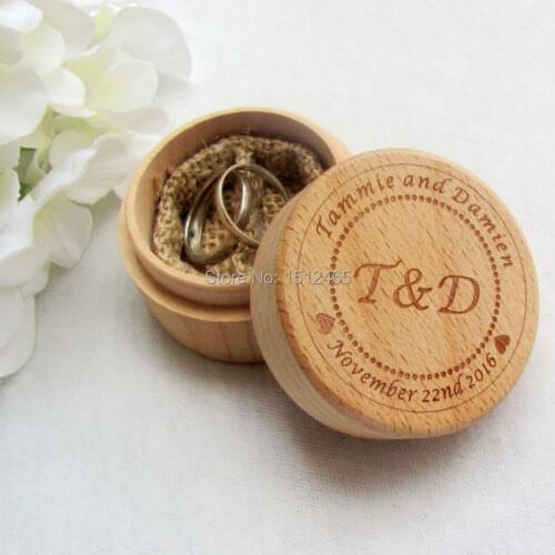 Personalized Round Rustic Wedding Wooden Ring Box Ring Bearer Wedding Ring Pillow