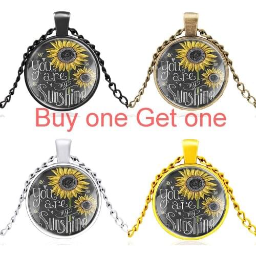 Fashion Sunflower Flower You Are Sunshine Charm Men Women Glass Dome Pendant Necklace Jewelry Gifts