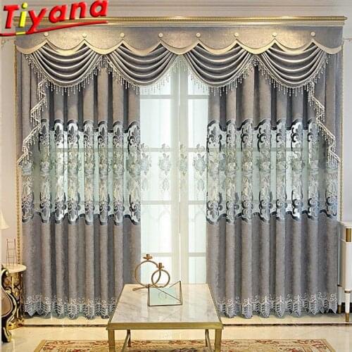 Semi Blackout Embroidered Tulle Living Room Grey Luxury European Curtains Bedroom Flower Pattern Curtains Tulle Windows M118#40