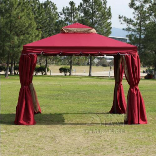 3*3 meter aluminum deluxe outdoor gazebo patio tent pavilion with sidewalls and gauze for garden decor (khaki ,red ,green)