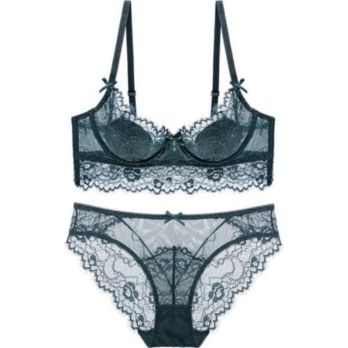 Qizhimiao lingerie Transparent Underwear Ultra-thin Bra set new Women High Waist Brief Floral Embroidery brassier panty