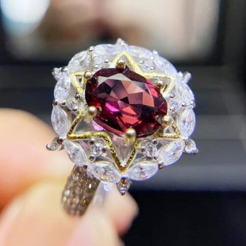 Natural real red garnet luxury ring Per jewelry 6*8mm 1.5ct gemstone 925 sterling silver Fine jewelry Q2142310