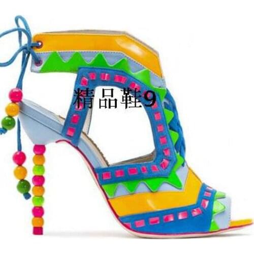 Womens Shoes Fish Mouth Super High Heels Sandals Handmade Pearl Walk Show Color Matching Stage Gladiator Sandalias Pumps Shoe