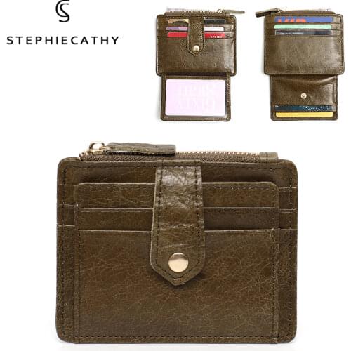 SC Vintage Oil Wax Leather Card Holder Women Luxury Multi Functional Small Flap Wallet Zip Money Bag Portable Cowhide Coin Purse
