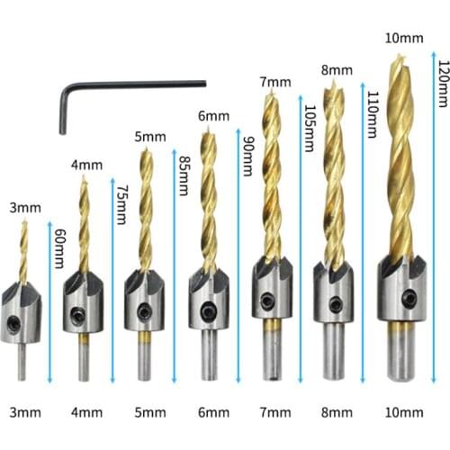 3-10mm Round Shank HSS Titanium Coated Countersink Drill Bit Carpentry Reamer Woodworking Boring Chamfer End Milling Hole Wood
