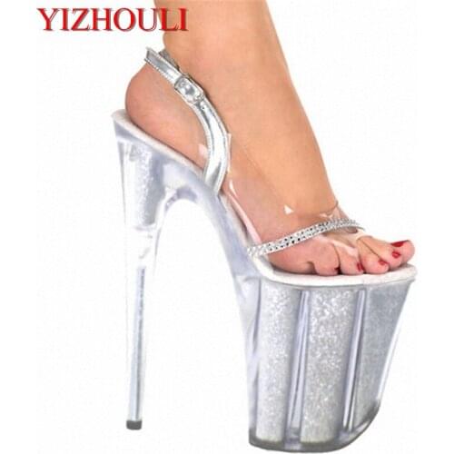8 inch platform crystal shoes silver bridal party shoes 20cm sexy ultra high heels clear lady fashion sandals