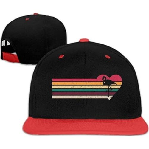Unisex Sunset Flamingo Heart Beach Adjustable Men and Women Flat Eaves Hip hop Street Baseball Cap Red Wholesale