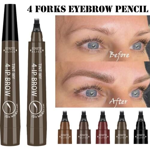 5 Colors Waterproof 3D Eyebrow Tattoo Pen 4 Fork Black Brown Natural Liquid Eyebrow Pencil Long Lasting Makeup Eye Brow Tint