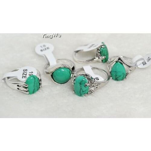 Yingwu 12pcs Lot Vintage Natural Stone Ring Fashion Jewelry green turquoises Finger Ring For Women Wedding Anniversary Ring