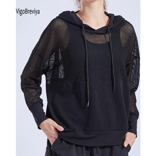 VigoBreviya With hood Yoga Shirts Women 2021 Long Sleeve Mesh Hollow Sports T-shirt Female Running Workout Top Shirt Sportwear