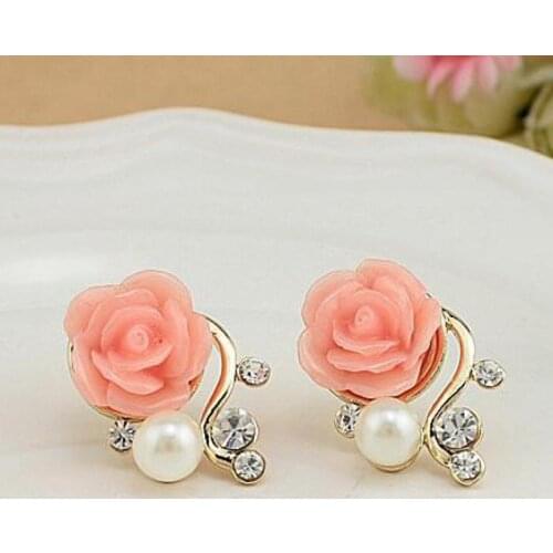 Jewelry New Brand Design Gold Rose Pearl Stud Earrings For Women 2017 New Accessories Wholesale Orecchini Perlas Earing