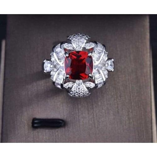 Europe America Luxury Ring Inlay Square Red Cubic Zircon 925 Silver High Quality Jewelry For Women Wedding Party Christmas Gifts