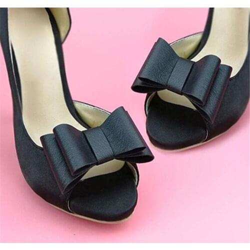 1 Pair PU Bow Shoe Clips Decoration Simple Elegant Woman Ladies Black Removable Shoe Buckle