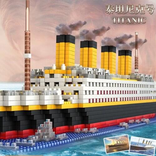 1860pcs Blocks Titanic Ship Mini Cruise Model Boat DIY Assemble Building Block Diamond Classical Brick Kids Toys For Children