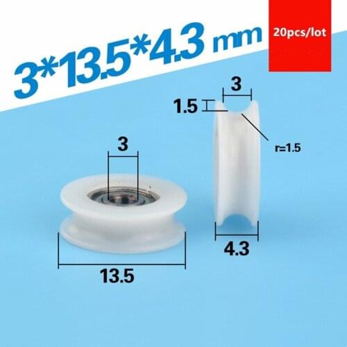 20pcs POM Plastic coated bearing 693ZZ 3*13.5*4.3mm roller rope wire wheel U groove nylon bearing pulley 3mmx13.5mmx4.3mm