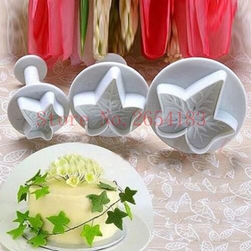 3PCS Maple Leaf Plastic Plunger Cutter Fondant Cake Mold Cupcake Cookie Pastry Chocolate Biscuit Decoration Baking Tool FQ2031